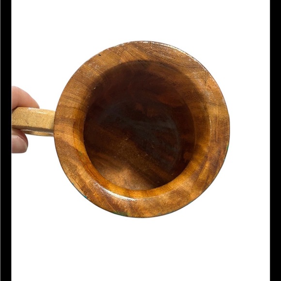 Handmade Hand Painted El Salvador Torogoz National Bird Wooden Mug Signed - Picture 4 of 6